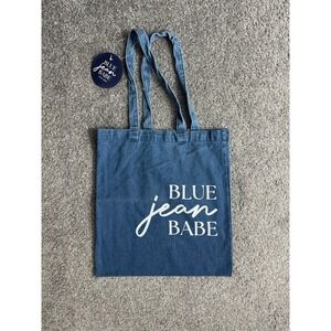 The Paper Store Blue Jean Babe Tote Bag Denim Blue Graphic Print NWT